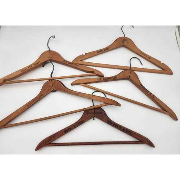 Vintage Hotel Wood Hangers - Etsy Vtg Lot of 5 Wood Coat Hangers Hotel Dept Store Advertising Syracuse New Yorker